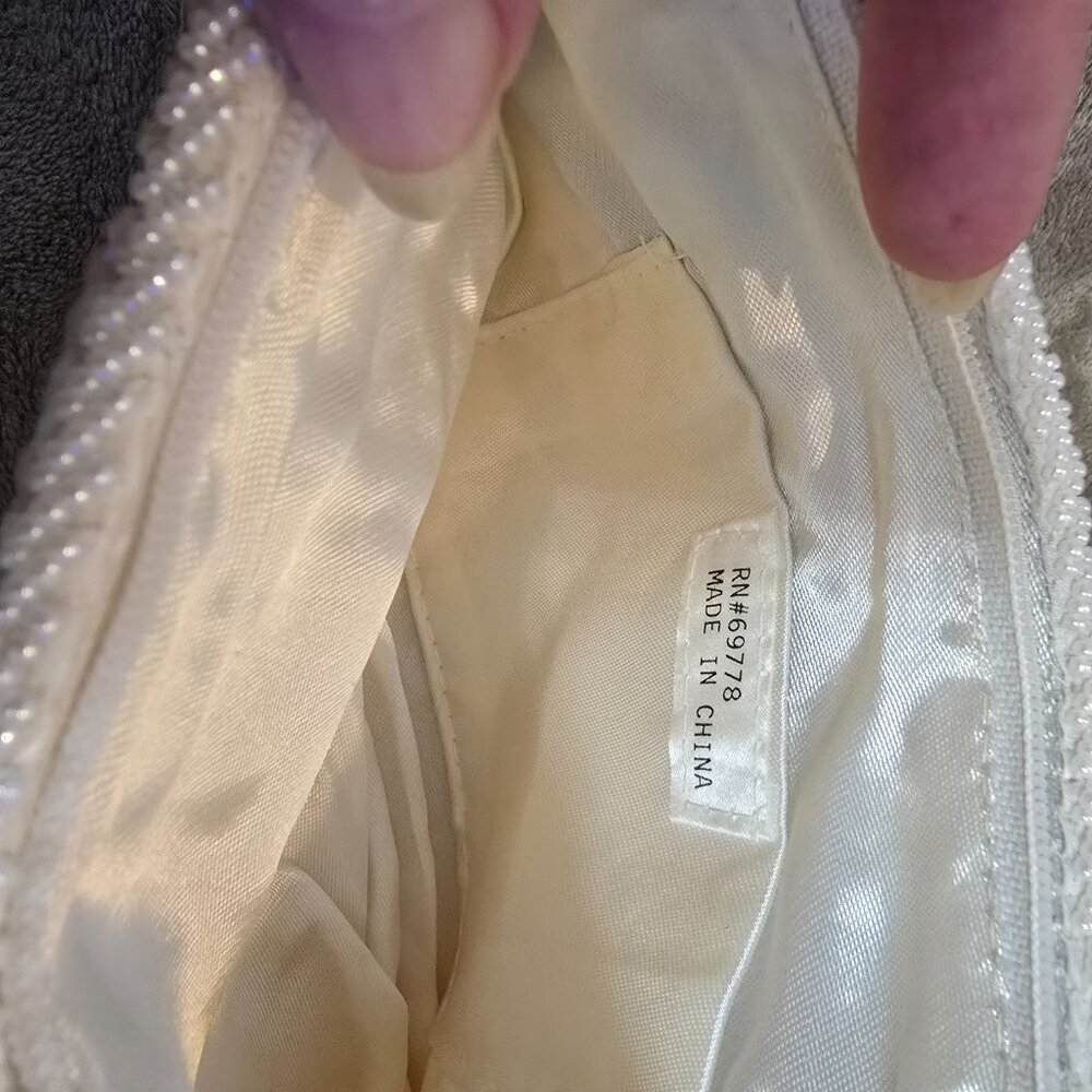 White Beaded Chevron Pattern Evening Purse With Satin Lining & Braided Strap - Picture 8 of 9